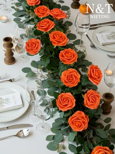 N&T NIETING Artificial Flowers, Fake Flowers Burnt Orange Roses Perfect for DIY Wedding Bridal Bouquets Centerpieces Bridal Shower Party Home Fall Flower Arrangement Decorations, 50Pcs - color: Burnt Orange, size: 50pcs