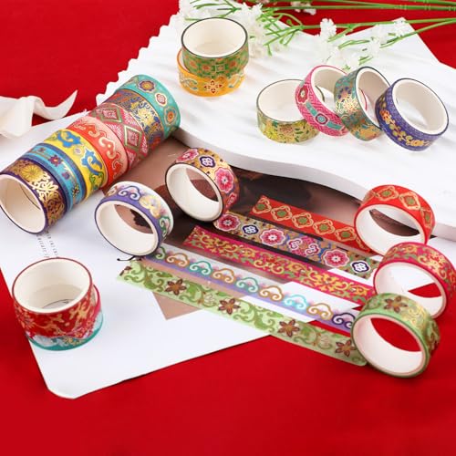 20 Rolls Gold Foil Floral Washi Tape Set Vintage Chinoiserie Decorative Tape Exotic Arts Masking Tapes for DIY Crafts Scrapbooking Bullet Journaling Planner Gift Wrapping - color: W