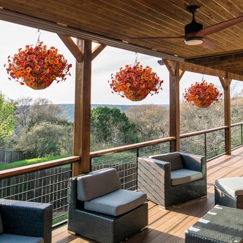 ZFProcess Artificial Fake Fall Hanging Plants Flowers Basket, Faux Silk Daisy in Planter Realistic UV Resistant for Outside Home Patio Balcony Yard Autumn Outdoor Decoration (Orange Brown Red) - color: Orange Brown Red