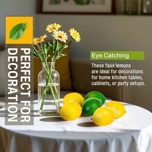 12 Pcs Artificial Lemons for Decoration, Vivid Faux Lemon Fake Fruit Realistic Yellow & Green Lemon Mixed Set for Home Kitchen Cabinet Decoration Party Decor
