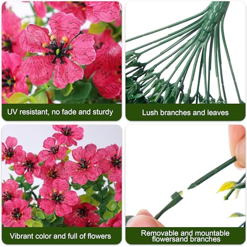 INSPRING Artificial Faux Outdoor Outside Flowers Plants, 2 PCS Fake Silk UV Resistant Look Real Hotpink Daisy Trailing Vines for Front Door Porch Planter Urn Patio Balcony Decoration - color: Hotpink