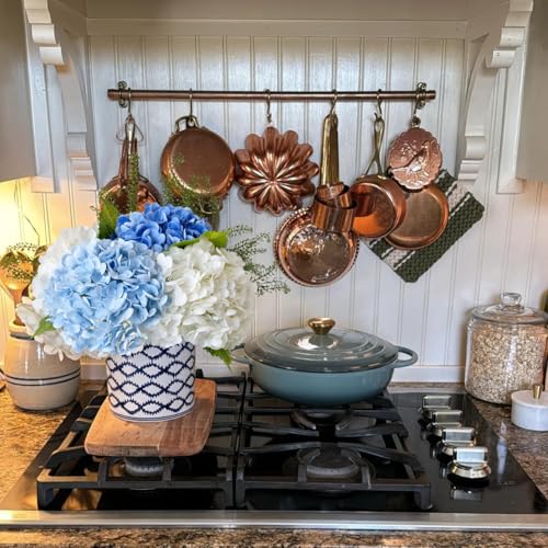 YalzoneMet 4 Pcs Real Touch Hydrangea Artificial Flower Natural Lifelike 21'' Long Stem Latex Hydrangea Flower Gift for Home Party Outdoor Wedding Table Centerpiece Decor 2 White +1 Blue +1 Light Blue - color: White Light/Dark Blue