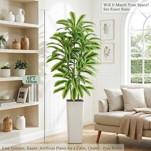 Artificial Dracaena Tree：7FT Faux Silk Tropical Yucca Floor Trees Realistic Fake Green Plant with Natural Wood Trunk & Lifelike Leaves for Home Office Decor Indoor & Outdoor (7FT,1-Pack,White) - color: Light Green – White Pot, size: 7FT