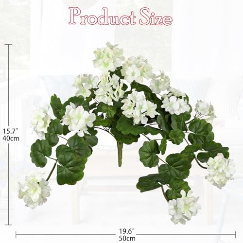 Briful Realistic Silk Geraniums Flowers for Outdoor & Indoor Decor, 19.6” Wide Lush White Artificial Geranium Bouquet for Home Door Patio Decor, 15.7'' High Farmhouse Trailing Hanging & Tabletop Decor - color: White