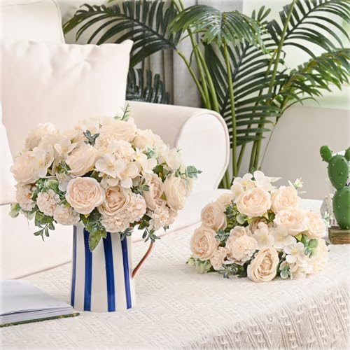 MARTINE MALL 4 Packs Peonies Artificial Flowers, White Artificial Peonies, Silk Peonies Flowers Fake peonies Artificial Flowers Peonies Hydrangea Bouquet for Centerpiece Table Wedding Party Home Decor - color: Mix-peony White, size: 4PCS