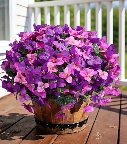 Faux Bougainvillea Artificial Flowers for Outdoors Fake Plants Spring Outdoor Decor, 4 Bundles UV Resistant Realistic Bougainvillea Silk Flowers for Outside Porch Patio Window Planter Garden Home - color: Fuchsia+lightfuchsia