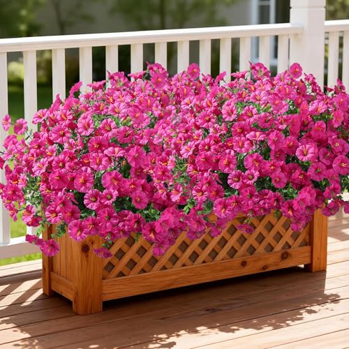 Ivydale 24 Bundles Artificial Flowers for Outdoors Faux Plants Spring Outdoor Decor Faux Silk Morning Glory with Eucalyptus Realistic UV Resistant for Outside Planters Porch Patio Garden Home Decor - color: Fuchsia