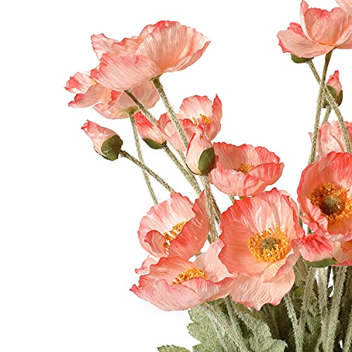 Artificial Poppy Flowers, 5 Bundles Faux Poppies with Stems for Floral Arrangements - Wedding, Home, Office, Party Table Centerpiece Decor (Pink) - color: Pink