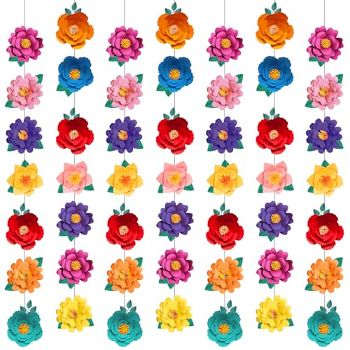 Spakon 8 Pcs Mexican Paper Flower Decorations Mexican Fiesta Garlands Cinco de Mayo Flat Floral Hanging Banner Cutouts for Birthday Decorations Baby Shower Cinco De Mayo Party Decor - color: Mexican Festival