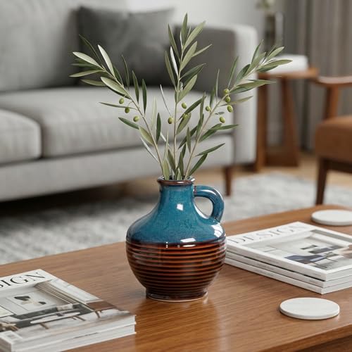 Sunddo 6 Inch Small Ceramic Vase for Centerpieces, Rustic Modern Vase, Pitcher Decorative Flower Vases for Home Decor, Farmhouse, Bedroom, Dining Table, Kitchen, Office Desk Decor - color: Navy Bronze, size: 6 Inch
