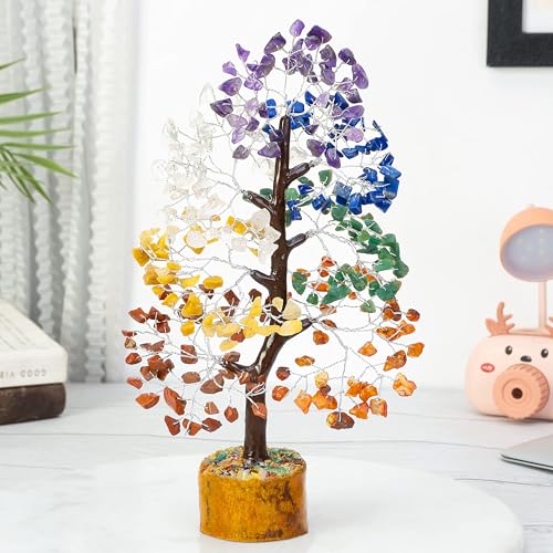 Crocon® 7 Chakra Tree of Life, Crystal Tree of Life - Gemstone Money Tree, Feng Shui Tree, Crystal Decoration, Artificial Tree, Spiritual Gift, Seven Chakra Tree, Healing Crystal Tree Gifts - color: 002 7 Chakra (Silver Wire)