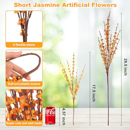 Wootkey 10 Pcs Long Stem Artificial Jasmine Flowers Burnt Orange Jasmine Fall Floral Stems for Wedding Bouquets Dried Autumn Orange Fake Flowers for Vases Home Parties Decor - color: Autumn Yellow, size: 10pcs-17.5''