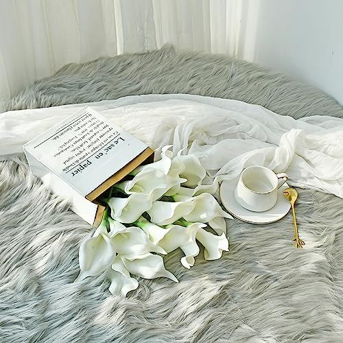 ONLY ART Artificial Pure White Calla Lily 20pcs – 13.5" PU Faux Flowers with Flexible Stems, Soft Texture, for New Year and Valentine's Day Home, Wedding & DIY Decor - color: Pure White