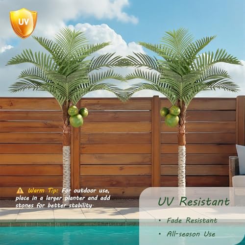 Bellacat 7ft UV Resistant Artificial Palm Tree with Coconut Fruit, 84in Faux Palm Coconut Tree with Large Fuller Leaves, Fake Palm Tree for Patio Backyard Poolside Living Room Decor - size: 7ft
