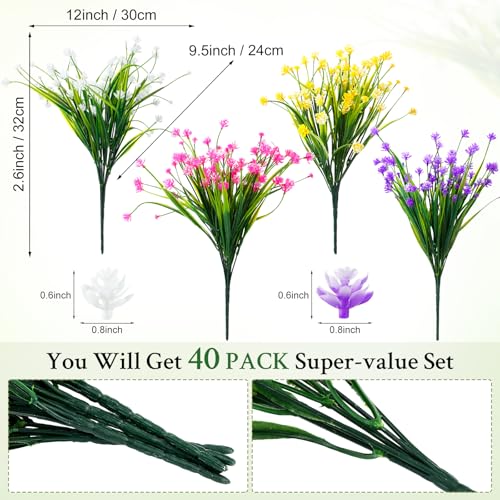 Hoteam 40 Bundles Outdoor Artificial Flowers Plants UV Resistant Outside Fake Flowers Plastic Plants Outdoor Spring Summer Seasons Decoration Shrubs Garden Porch (Colorful) - color: Colorful