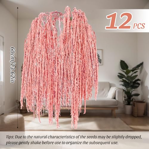 Suncalla 12 Pcs Pink Spring Natural Dried Amaranthus Hanging Flowers Amaranthus Artificial Flowers for Wedding Arch Bouquet Floral Garland Wall Home Decoration (23 Inch) - color: Pink