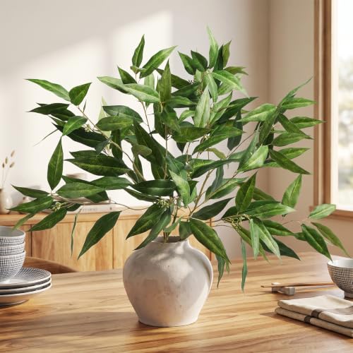Faux Eucalyptus Stems Eucalyptus Leaves 3Pcs, 31.5",Green | Greenery Stems Fake Leaves Fake Plants Artificial Plants Indoor Silk Greenery Applicable to Indoor Home Decor Farmhouse Decor - color: Green-laj3
