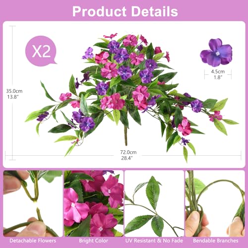 Hommyea Artificial Flowers for Outdoor, 2 Bundles UV Resistant Fake Plants Decoration Realistic Faux Silk Flowers No Fade Plastic Flowers for Outside Planters Home Porch Patio Yard Garden Decor - color: Deep Purple Hot Pink