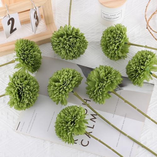 Rowfad 12 Pcs Artificial Chrysanthemums Flowers Green Flowers Silk Fake Mums Flowers for St Patricks Day Outdoor Wedding Table Centerpiece Home Decor (12, Green) - color: Green