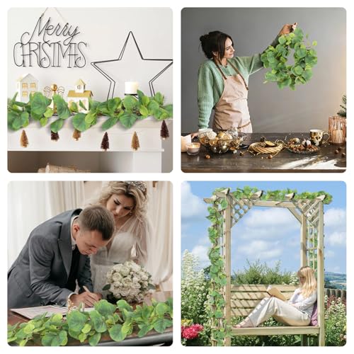 RECUTMS 2Pack Fake Big Eucalyptus Garland 5.6FT Artificial Apple Leaves Ivy Vine Greenery Faux Hanging Wreath Rattan for Home Office Wedding Garden Farmhouse Balcony Wall Window Outdoor Indoor Decor - color: Big Eucalyptus Garland 2pcs