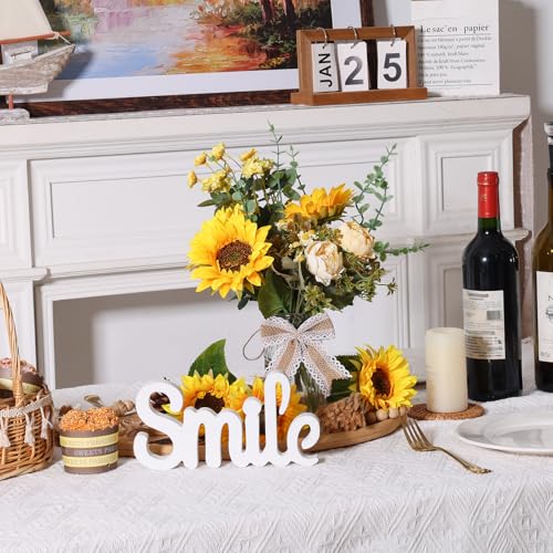 CEWOR Fake Flowers in Vase, Artificial Flowers with Vase Faux Silk Floral Arrangement Table Centerpieces Decor for Home Office Dining Farmhouse Coffee Table Living Room Bathroom Plant Decor(Yellow) - color: Yellow