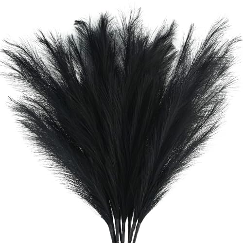 obbsie 35" Faux Pampas Grass Decor, 8pcs Large Tall Fluffy Artificial Pompous Grass Branches Floral Fake Pompas Grass Bulrush Floor Vase Filler Flower Arrangement for Home Wedding Boho Decor Black - color: Black, size: 8 PCS
