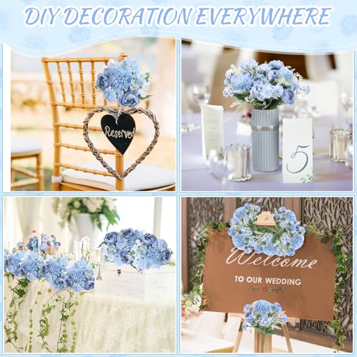 Lyrow 8 Pcs Peony Artificial Flowers Fake Silk Hydrangea Bouquet Elegant Peony Flowers for Wedding Decoration Faux Realistic Floral for Home Party Table Centerpieces Arrangement (Gradiente Blue) - color: Gradiente Blue