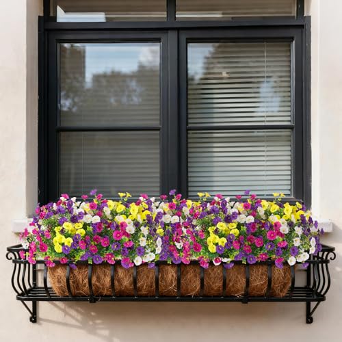 ADXORA 12 Bundles Morning Glory Artificial Flowers for Outdoor Decoration UV Resistant Fake Plastic Plants Artificial Greenery for Indoor Outdoor Garden Patio Window Box Home Decor - color: Puerple,light Purple,yellow,white