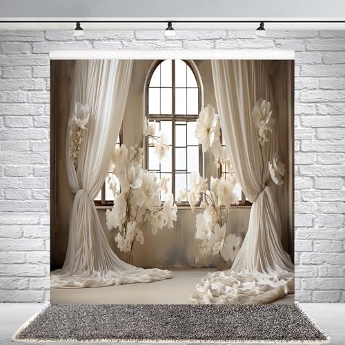 10x10ft Wedding Party Decorations Banner Backdrop Wedding Reception Photography Backdrop White Floral Flowers Curtains French Frame Photo Backgrounds Baby Shower Photo Shoot Portraits Props - size: 10x10ft