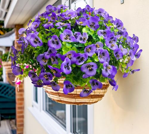 Artificial Flowers for Outdoors Fake Plants, 12pcs Fake Flowers Artificial Plants Outdoor UV Resistant,Silk Faux Flowers Shrubs Greenery Plants for Porch Garden Patio Window Box Decor - color: Purple, size: 12