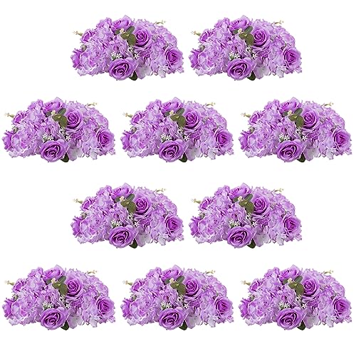 NUPTIO Flower Balls for Centerpieces Wedding: 10 Pcs 14.2 inch Diameter Artificial Flower Ball Arrangement Bouquet Centerpiece for Tables - Light Purple Fake Rose Flowers for Wedding Decor - color: Light Purple, size: 14.2" Diam - 10 PCS