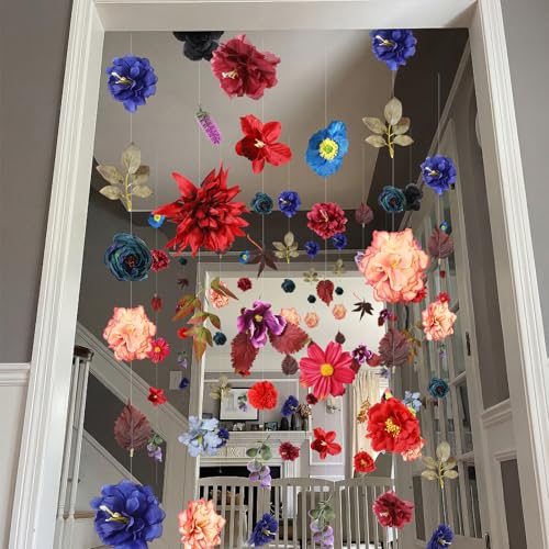XunYee 6 Pcs 35.4 ft Flower Garlands Artificial Wildflower Vines Floral Hanging Backdrop Fake Flower Garlands Faux Silk Wildflower Vine for Wedding Bridal Shower Home Garden Wall Arch Decor(Peony) - style: Peony