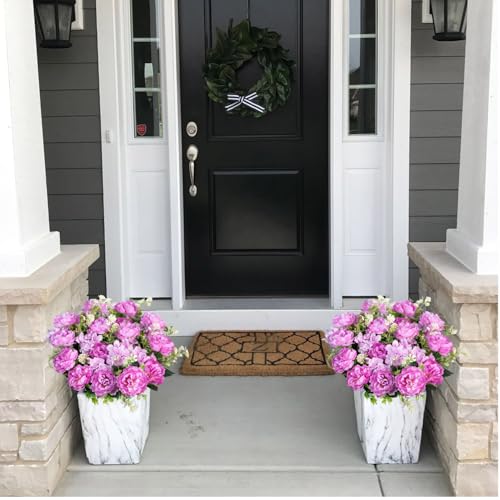 6 Bundles Peonies Artificial Flowers for Outdoors UV Resistant Faux Peony with Hydrangea Fake Flowers Silk Flowers for Outside Front Porch Garden Window Box Planters Decor (Purple) - color: Purple