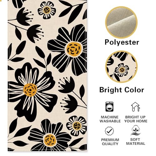 Vintage Flowers Dining Table Runner, Black White Retro Floral Burlap Kitchen Decoration, Spring Summer Rustic Indoor Outdoor Home Decor Party Supply 13 x 72 Inches - color: Vintage Flowers, size: Table Runner 13''X72''