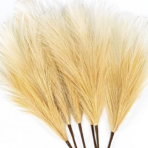 6 PCS Faux Pampas Grass Arrangement - 18"/45cm Artificial Fluffy Pompous Grass Stems for Boho Chic Home and Wedding Decor (Beige Gradient) - color: A3- Beige Gradient