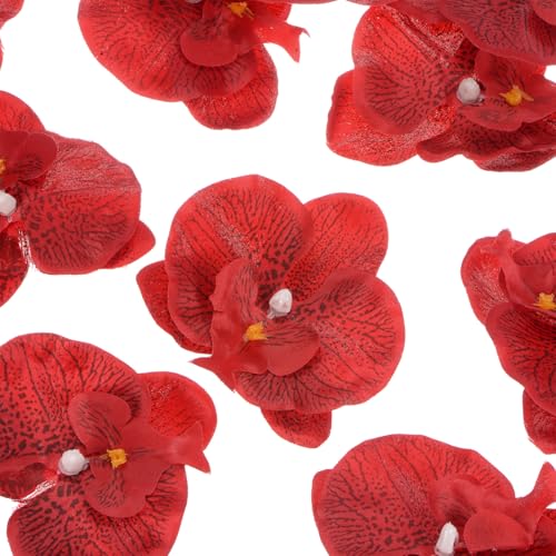 M METERXITY 20-Pack Artificial Orchid Flower Heads, Silk Faux Butterfly Flowers Head for Wedding/Bouquet/Bridal/Party Decor, Fake Phalaenopsis Petals Bulk [3.54 Inch, Red] - color: Red, size: 3.54 Inch