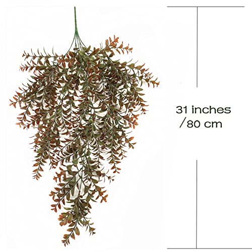 Artificial Hanging Plants Red 4 Pack, Brown Leaves Fake Vines Decoration Plastic Ivy Leaf Rattan Greeny Vine Houseplants for Wedding Indoor Outdoor Home Garden Bedroom Office Wedding Décor - color: Red Leaves Vine - 4pcs