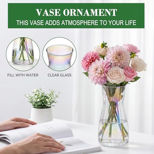 8 inch Flower Vase,Set of 2 Glass Vases for Flowers,Clear Glass Flower Vase for Centerpieces Table,Flower Bouquet Decoration,Wedding Decor Gift,Birthday,Living Room,Dining Table,Colorful - color: Iridescent