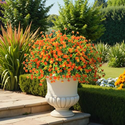 20 Bundles Artificial Flowers for Outdoors Fake Plastic Flowers UV Resistant Realistic Faux Plants Shrubs for Spring Summer Garden Porch Yard Patio Planter Window Box Home Decor, Orange - color: Orange