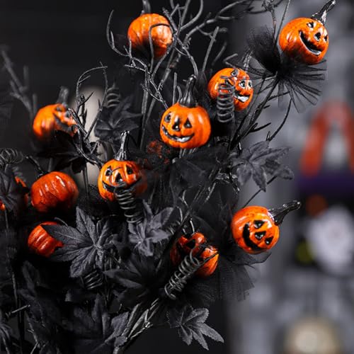 5Pcs Halloween Decor Flowers Picks, Gothic Artificial Branches with Pumpkin Maple Leaf Floral Stems for Vase, Halloween Decorations for Home Indoor Party