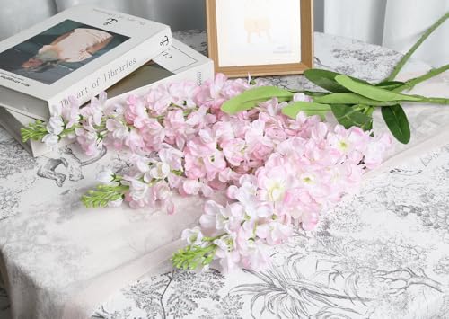 Light Pink Delphinium Artificial Flowers 5PCS Silk Flowers with Stems Snapdragon Long Stem for Tall Vase Home Wedding Centerpieces Decor (Light Pink) - color: Light Pink