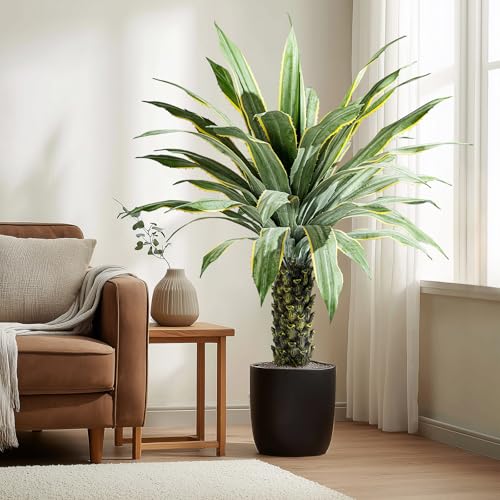 Artificial Agave Plant Potted Plants for Indoor Outdoor Fake Agave Tree in Pot Realistic Faux Tree with 42 Leaves for Home Living Room Office Garden Front Porch Patio Decor (61inch-1 Pc Potted Yellow) - size: 61inch-1 Pc Potted Yellow