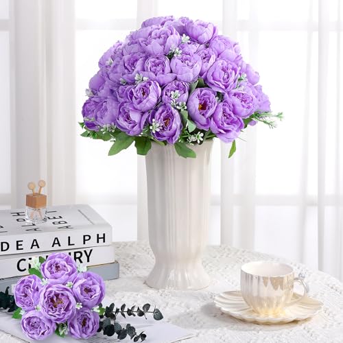 8 Pack Purple Peonies Artificial Flowers, Fake Silk Hydrangea Bouquet for Bridal Wedding Home Table Decor Reusable Dining Opening Ceremony Birthday Arrangement Faux Floral - color: Purple