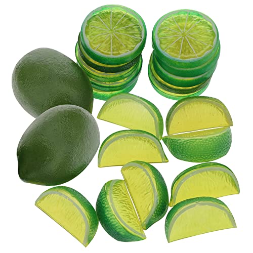 Woration 20PCS Artificial Fake Green Lemon & Slices Blocks Decoration Faux Fruit Slice Set Food Model Limes Theme Party Table Centerpiece Wedding Ornament Vase Fillers - color: Lime