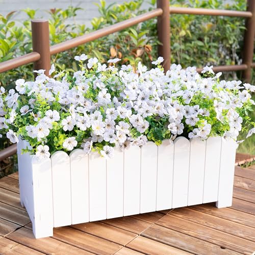Artificial Fake Flowers Plants for Outdoors Spring Summer Decoration,Faux Flowers Silk Daisy Plants Greenery Realistic UV Resistant for Outside Planters Front Porch Patio Boxwood 16 Bundles Home White - color: White