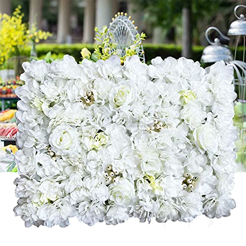 Blooms Decor Flower Panels,White Background Decoration Panel,Artificial Silk Flower Wall Panel Backdrop,Weddings,Event Decor,Bridal & Baby Shower and Photography Décor 15.75x23.62x0.79in 12Pcs (White) - color: White