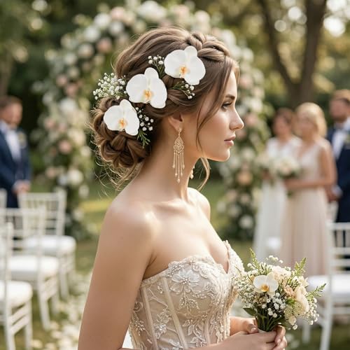 20PCS Real Touch Orchid Artificial Flowers Heads,4.3'' White Fake Butterfly Orchid Heads Latex Phalaenopsis Faux Flowers Bulk for Wedding DIY Crafts Hair Accessories Cakes Home Decor(White) - color: White