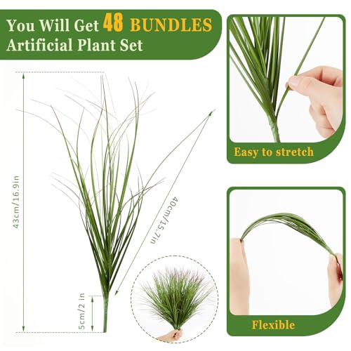 Giegxin 48 Pcs Faux Grass Plants Artificial Shrubs Wheat Grass UV Resistant Fake Greenery Faux Weed Artificial Tall Plants for Outdoor Indoor Home Window Decor