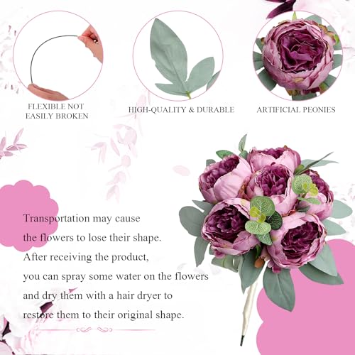 50Pcs Artificial Peonies Flowers Bulk, 4’’ Purple Peonies Fake Flowers Heads for Table, Faux Silk Peony Arrangements for Halloween, Wedding, Engagement, Party, Coffee, Dining Decorations - color: Purple