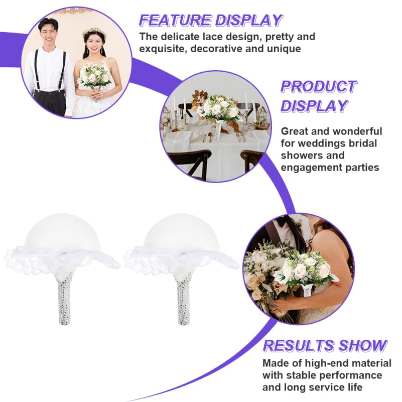 NUOBESTY Bridal Bouquet Holders 2-Pack 9.05X9.05X8.26 Inch Floral Foam Handles for Wedding DIY Artificial Flower Arrangements with Lace Design